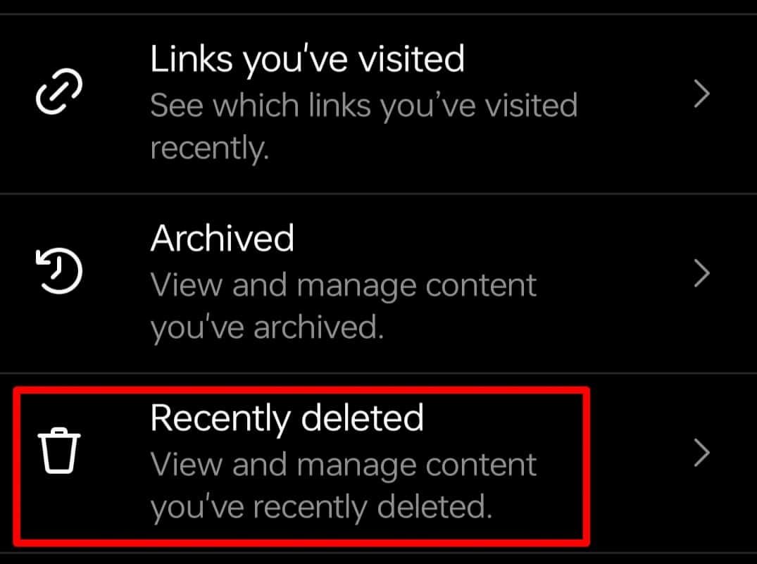Select The Recently Deleted Option Instagram