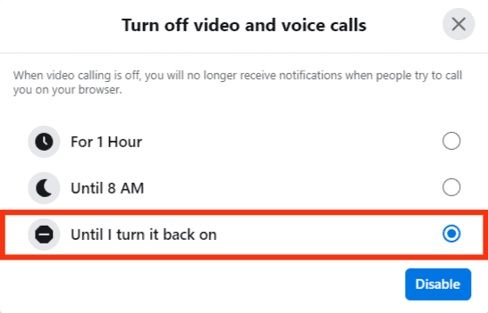 Select The Until I Turn It Back On Option.