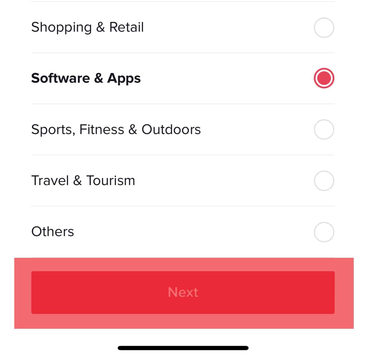 Select Category And Tap Next