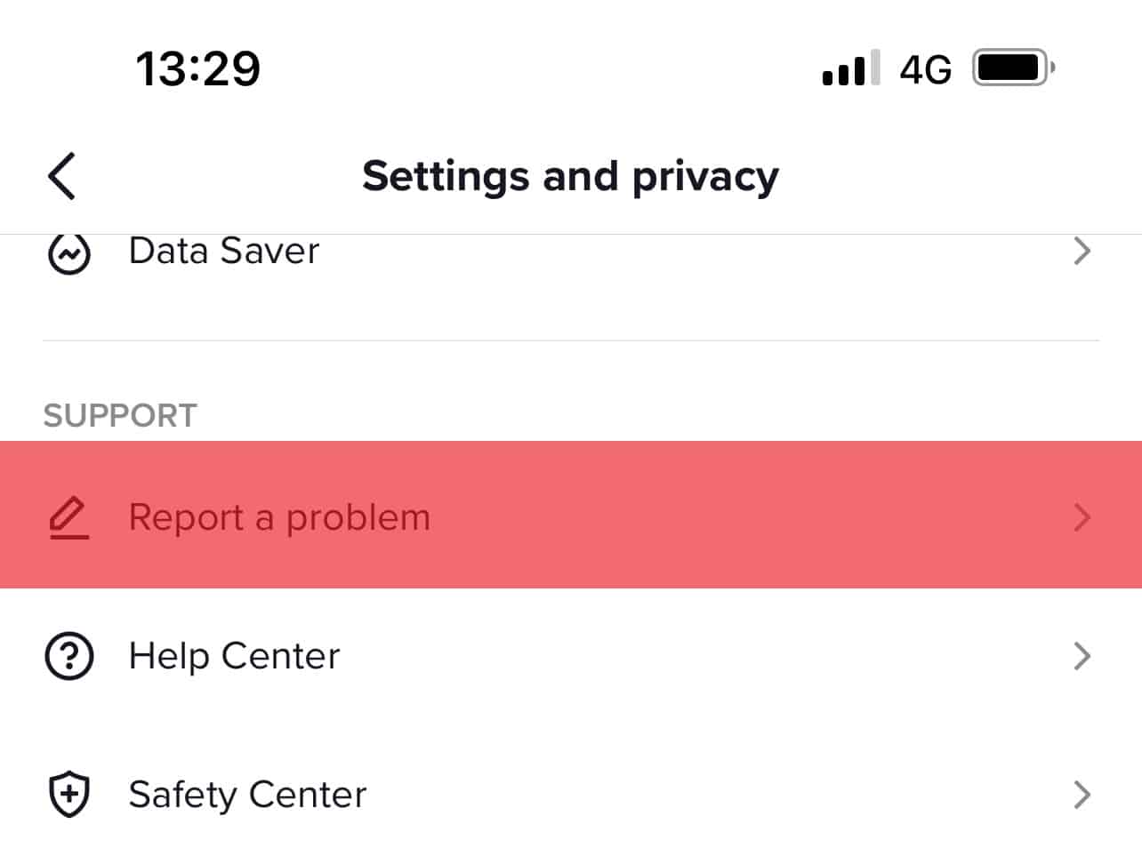 Select Report A Problem