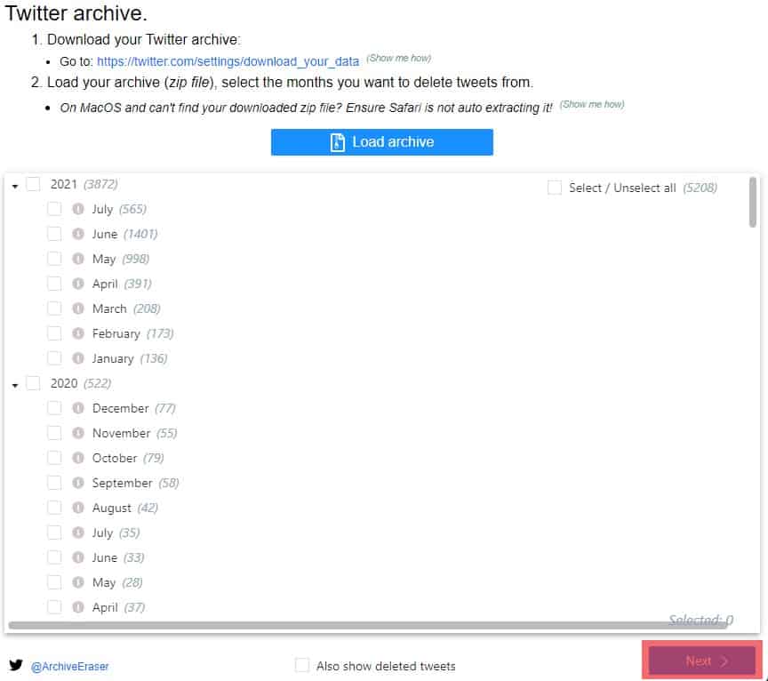 Select Months On Twitter Archive Eraser