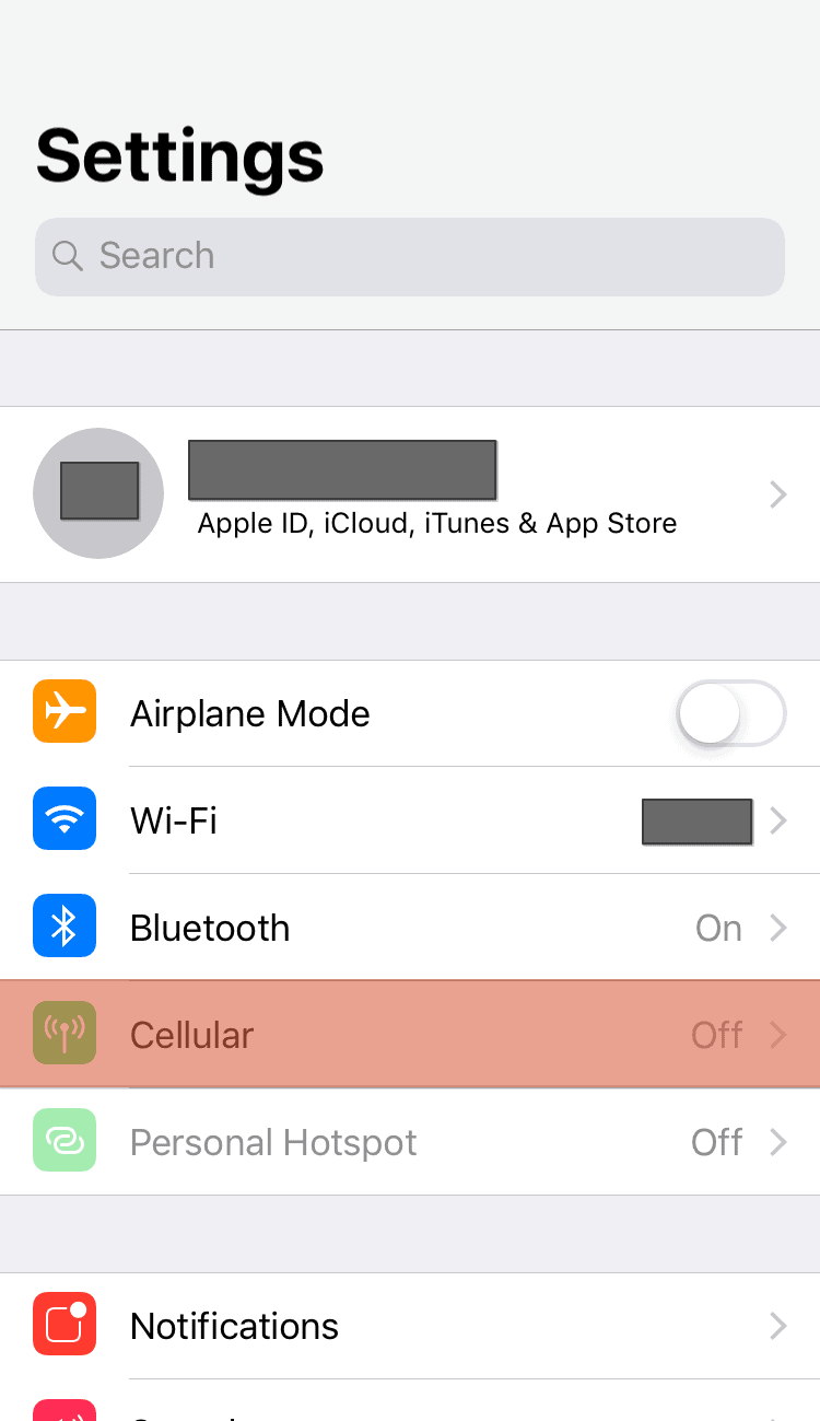 Settings Cellular