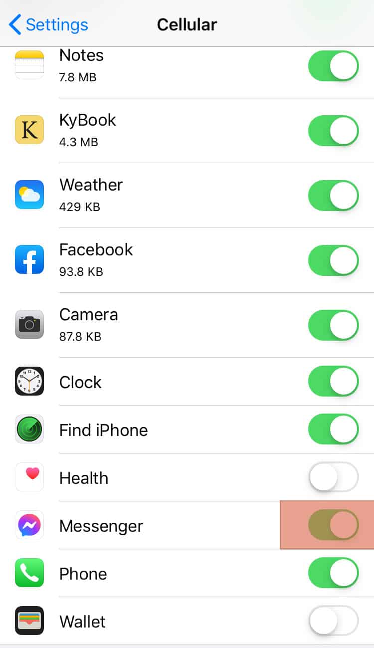 Settings Messenger Data Toggle