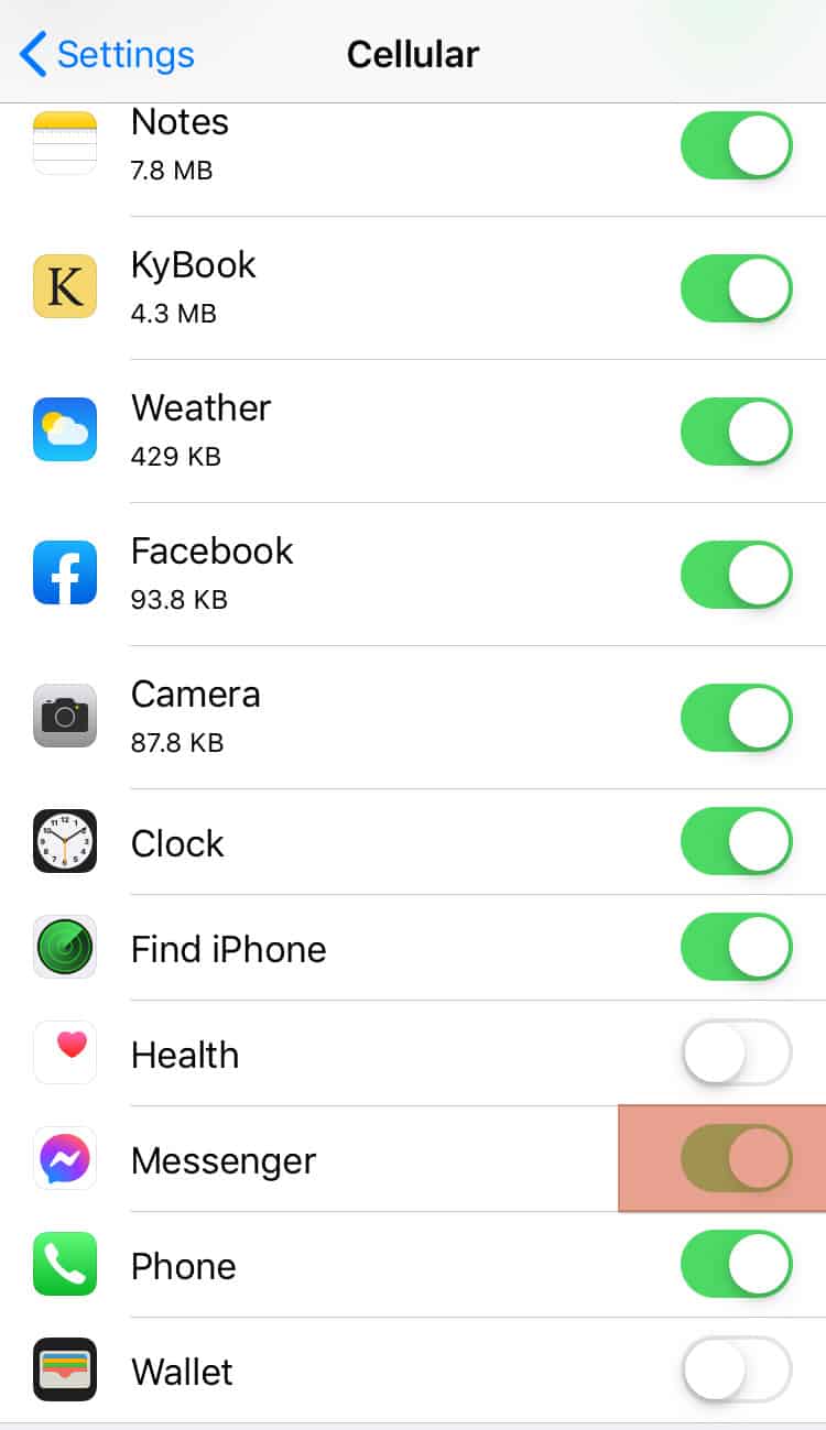 Settings Messenger Data Toggle