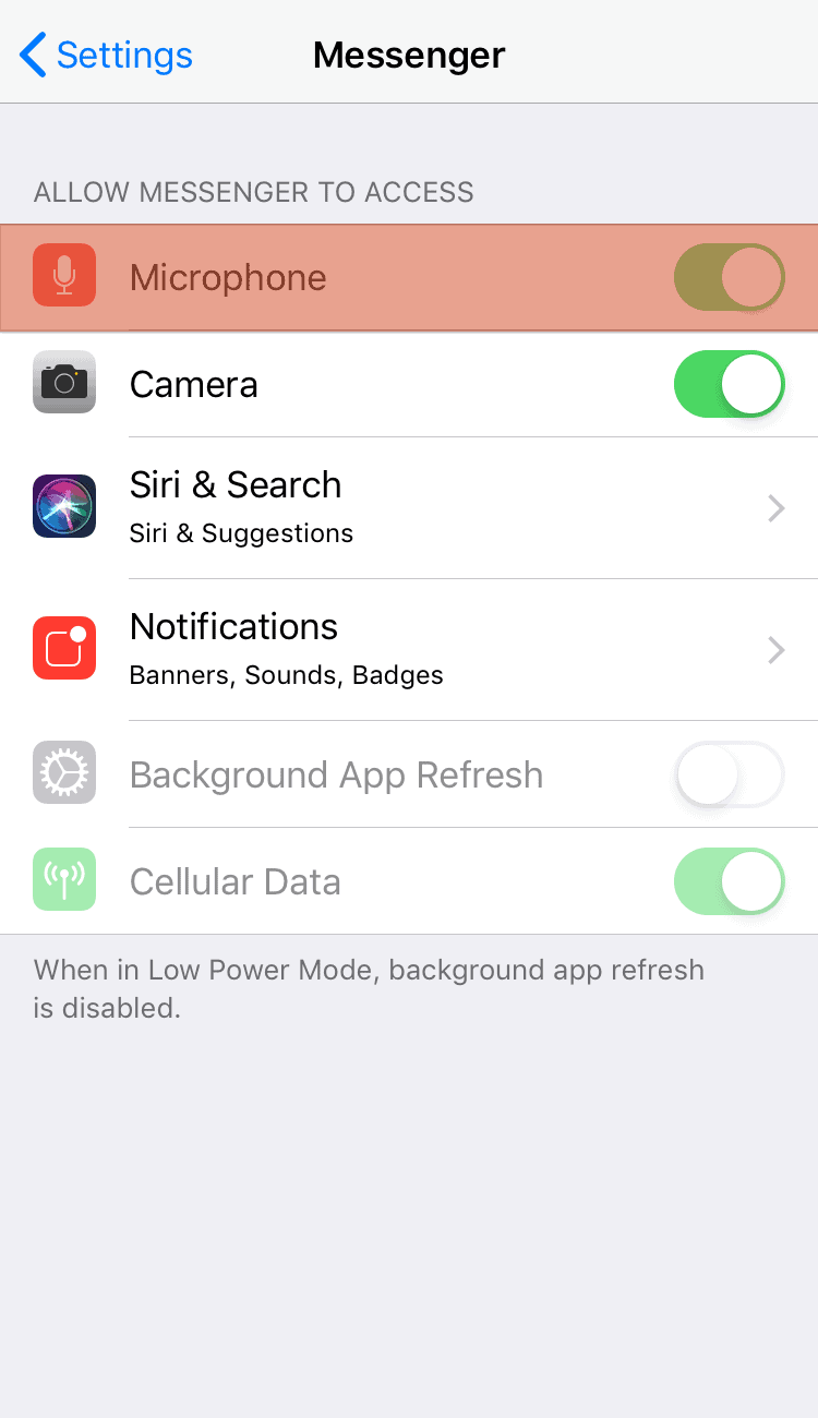 Settings Messenger Microphone