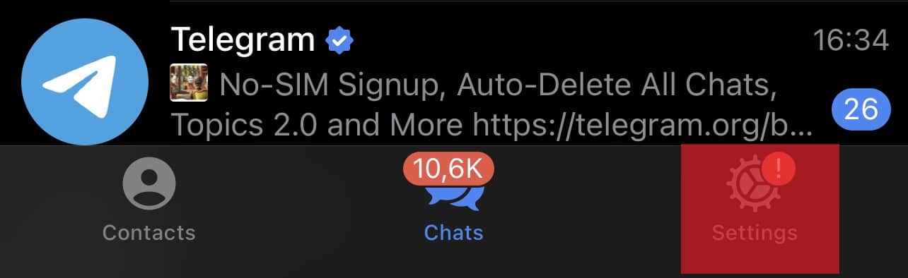Settings Tab On Telegram On Iphone