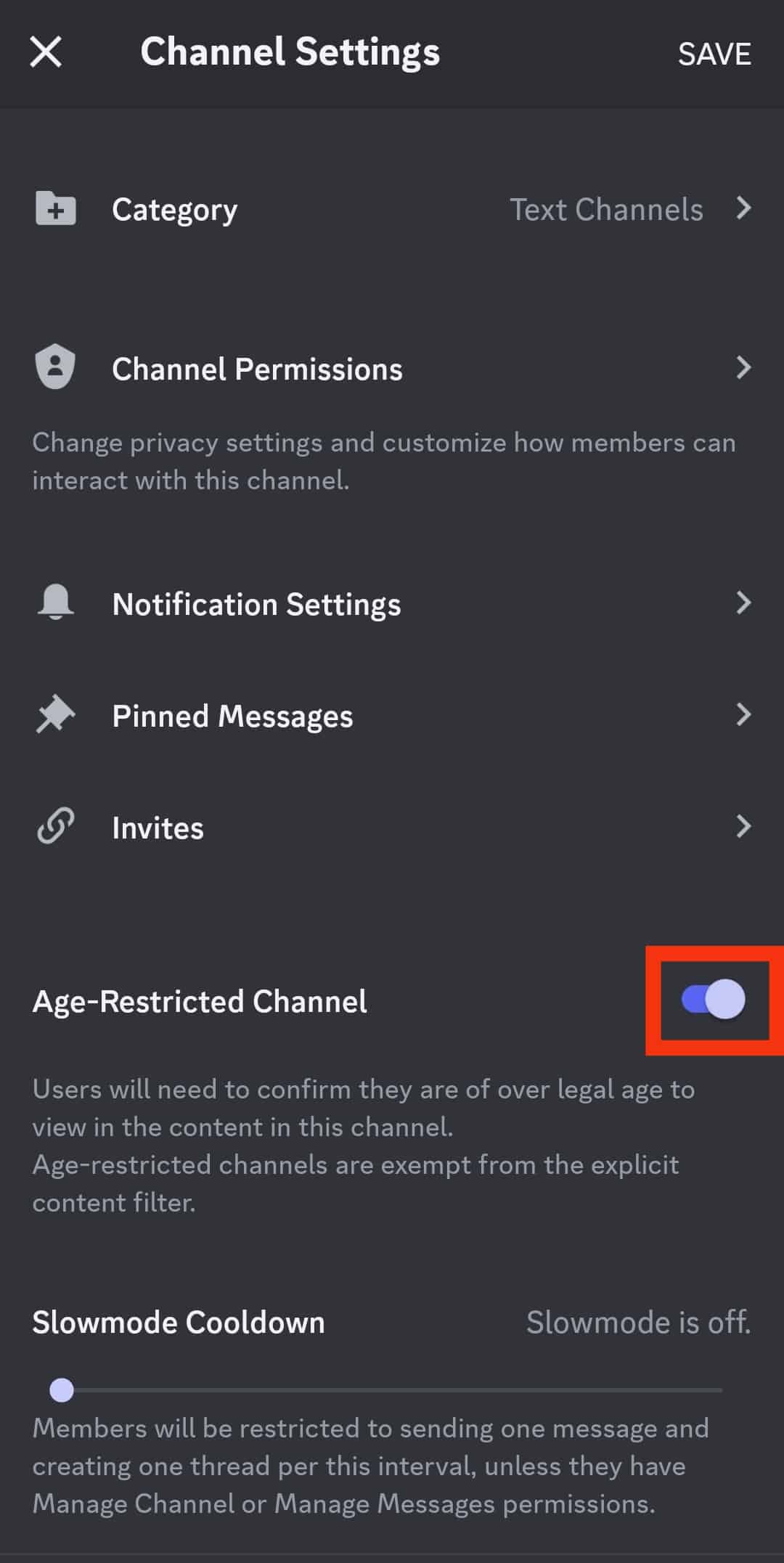 Slide The Toggle Next To Age-Restricted Channel