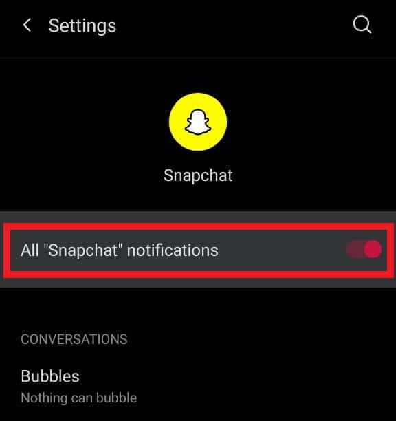 Android Snapchat Notifications Menu