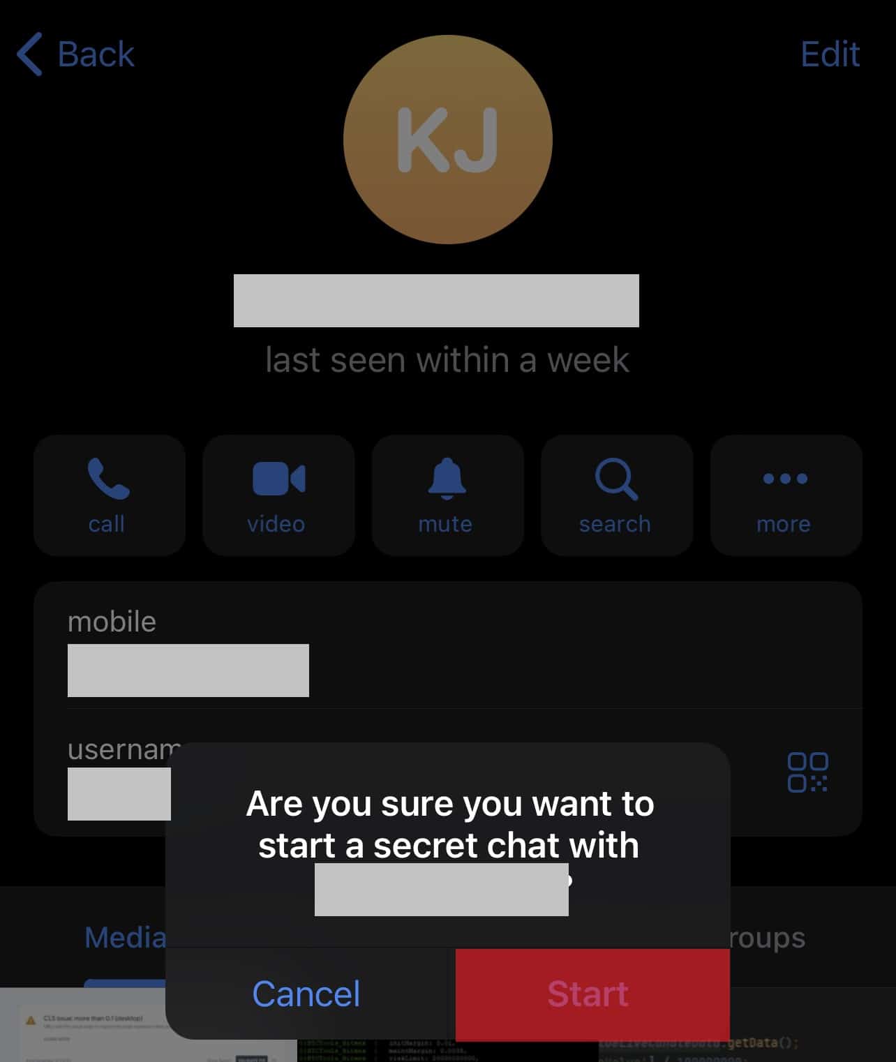 Start Secret Chat Button On Telegram