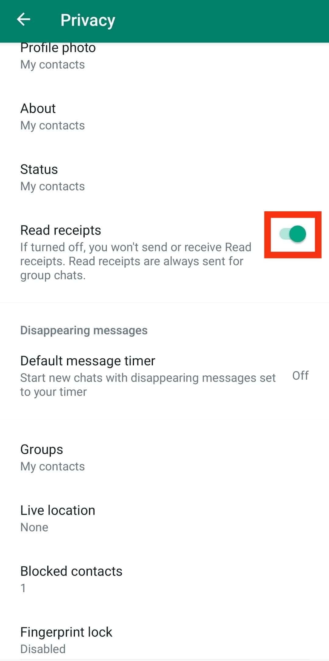 Switch Off The Read Receipts Option