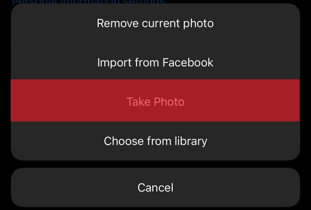 Take A Profile Photo Button On Instagram