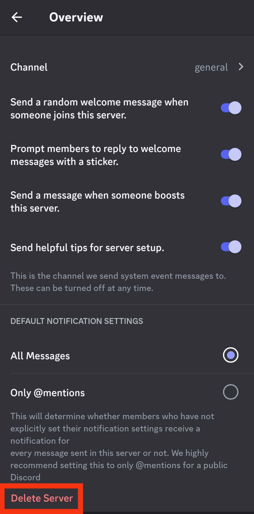 Tap Delete Server