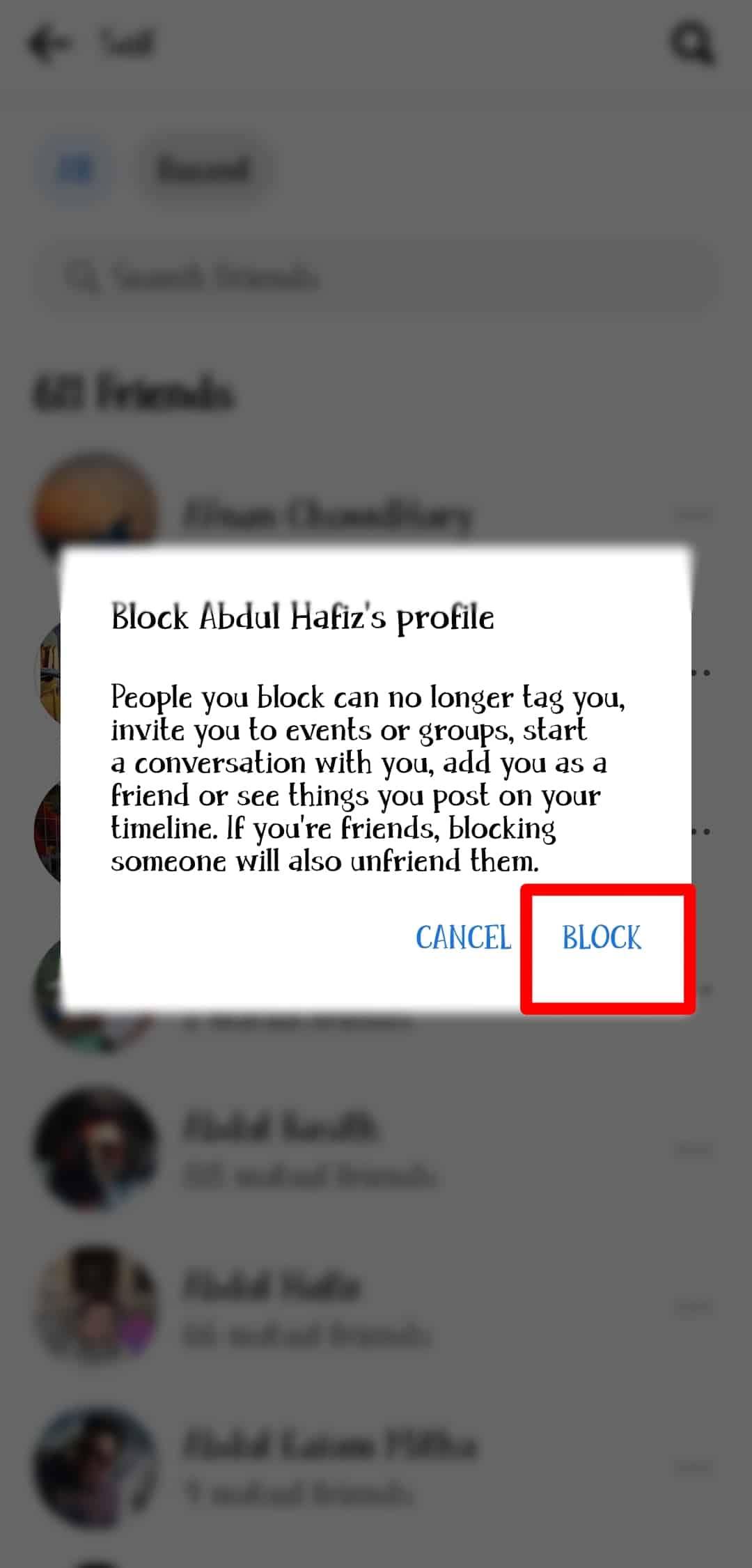 Tap Block Option To Block Facebook Android