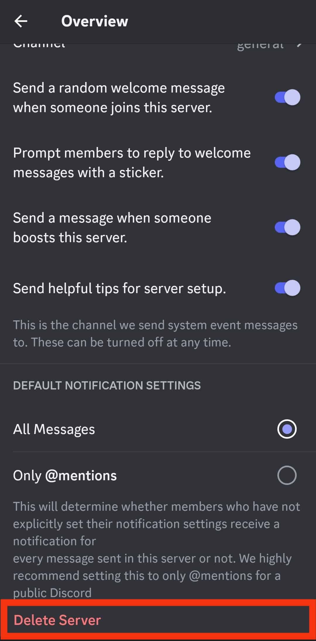 Tap On Delete Server