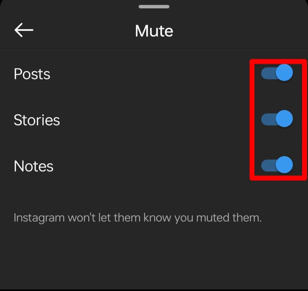 Tap The Toggle Slider Option To Mute Instagram