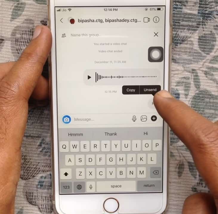 Tap And Hold Instagram Message For 3 Seconds
