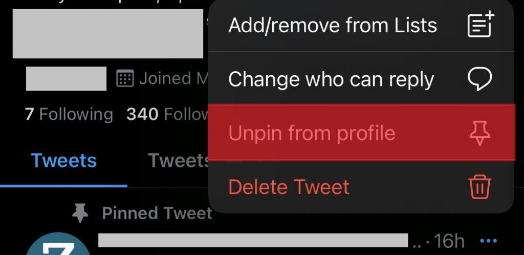 Select Unpin From Profile