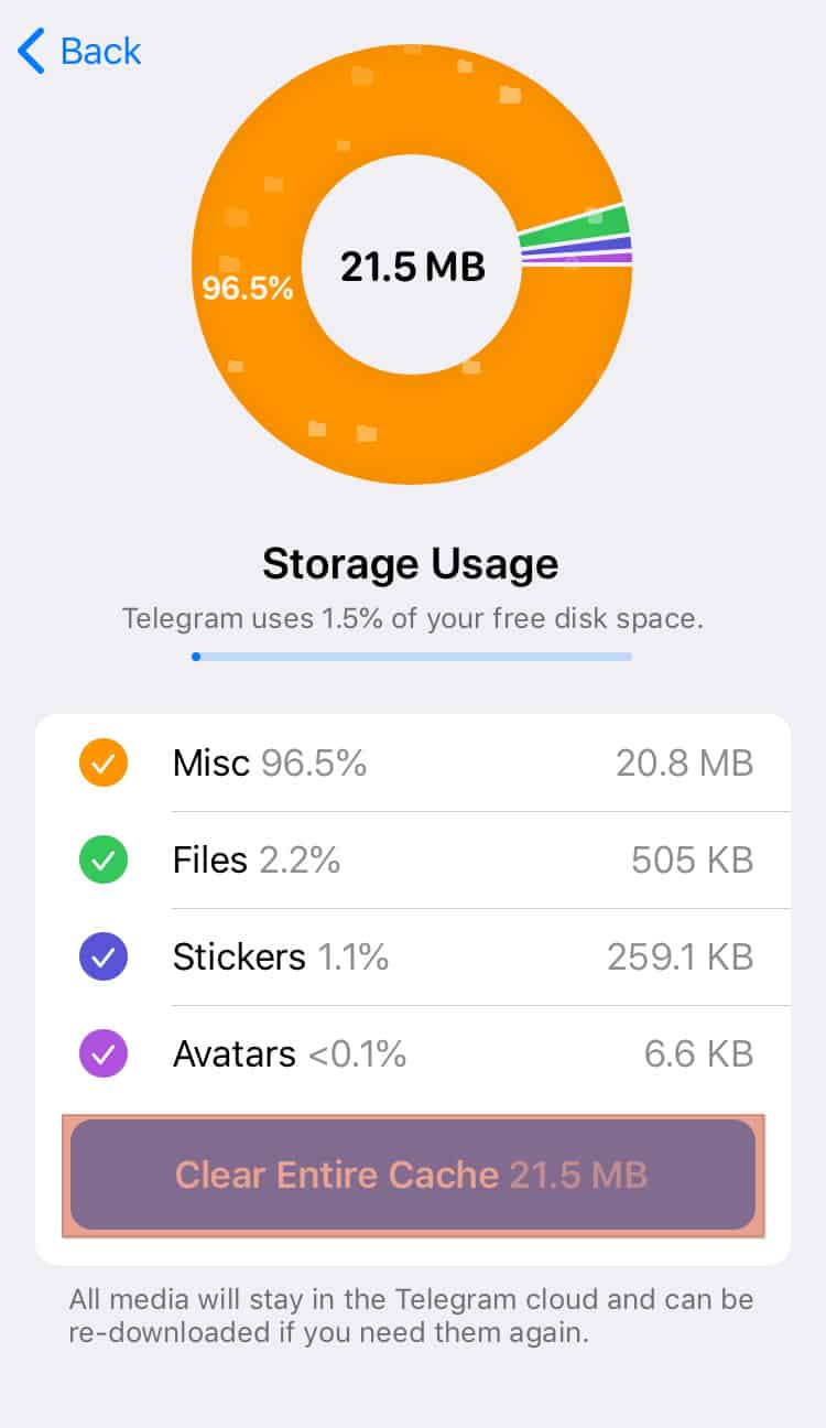 Telegram Clear Cache