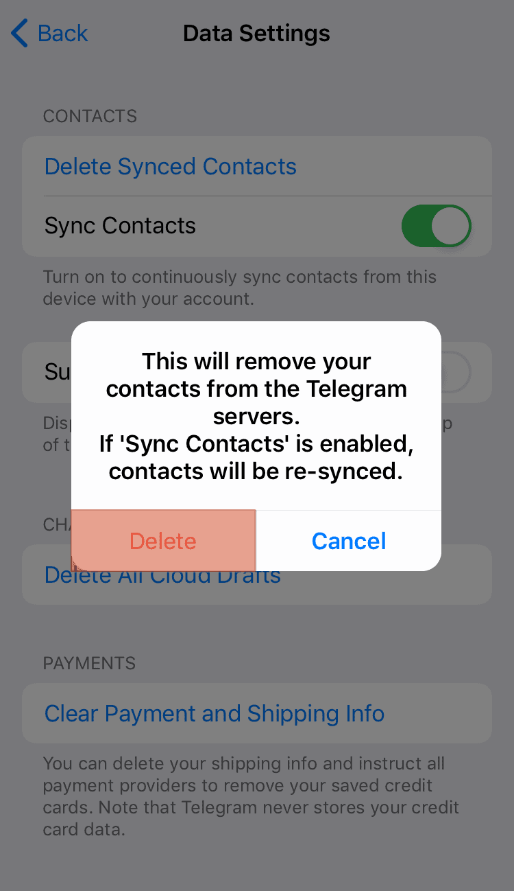 Telegram Confirm Delete Synced Contacts