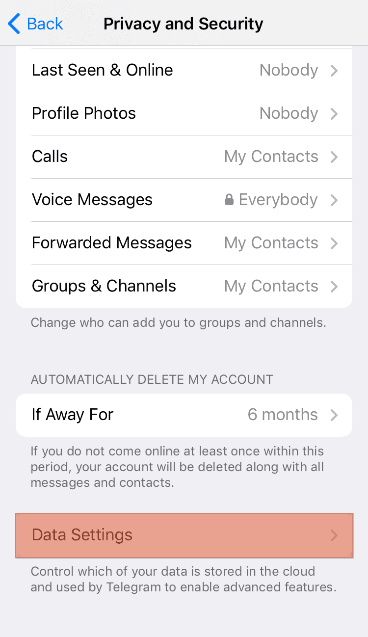 Telegram Data Settings