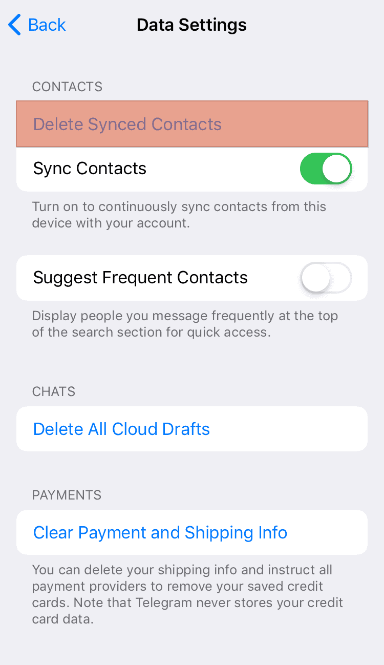 Telegram Delete Synced Contacts
