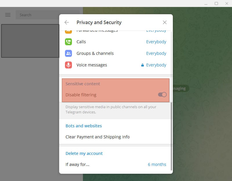 Telegram Disable Filtering Button