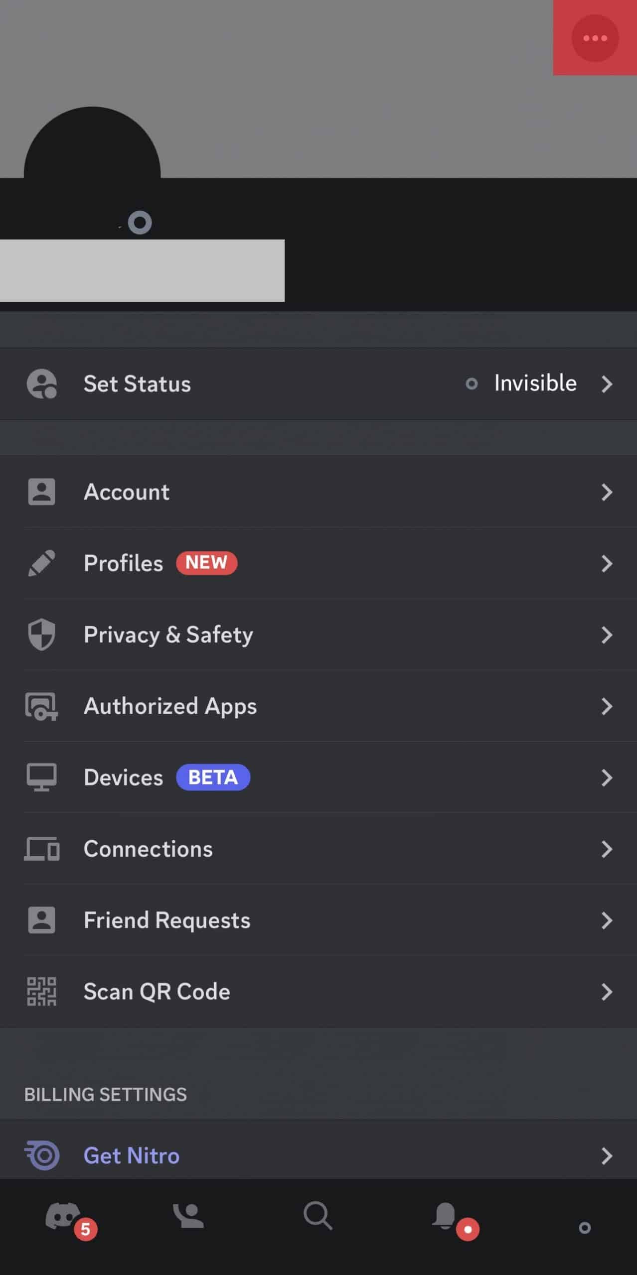 Three Dots On Profile On Discord Mobile