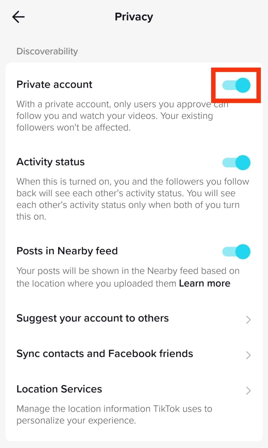 Toggle On The Private Account Option