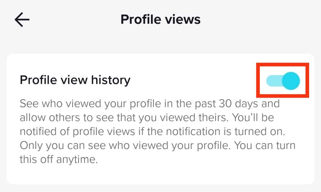 Toggle The Profile Views History Button