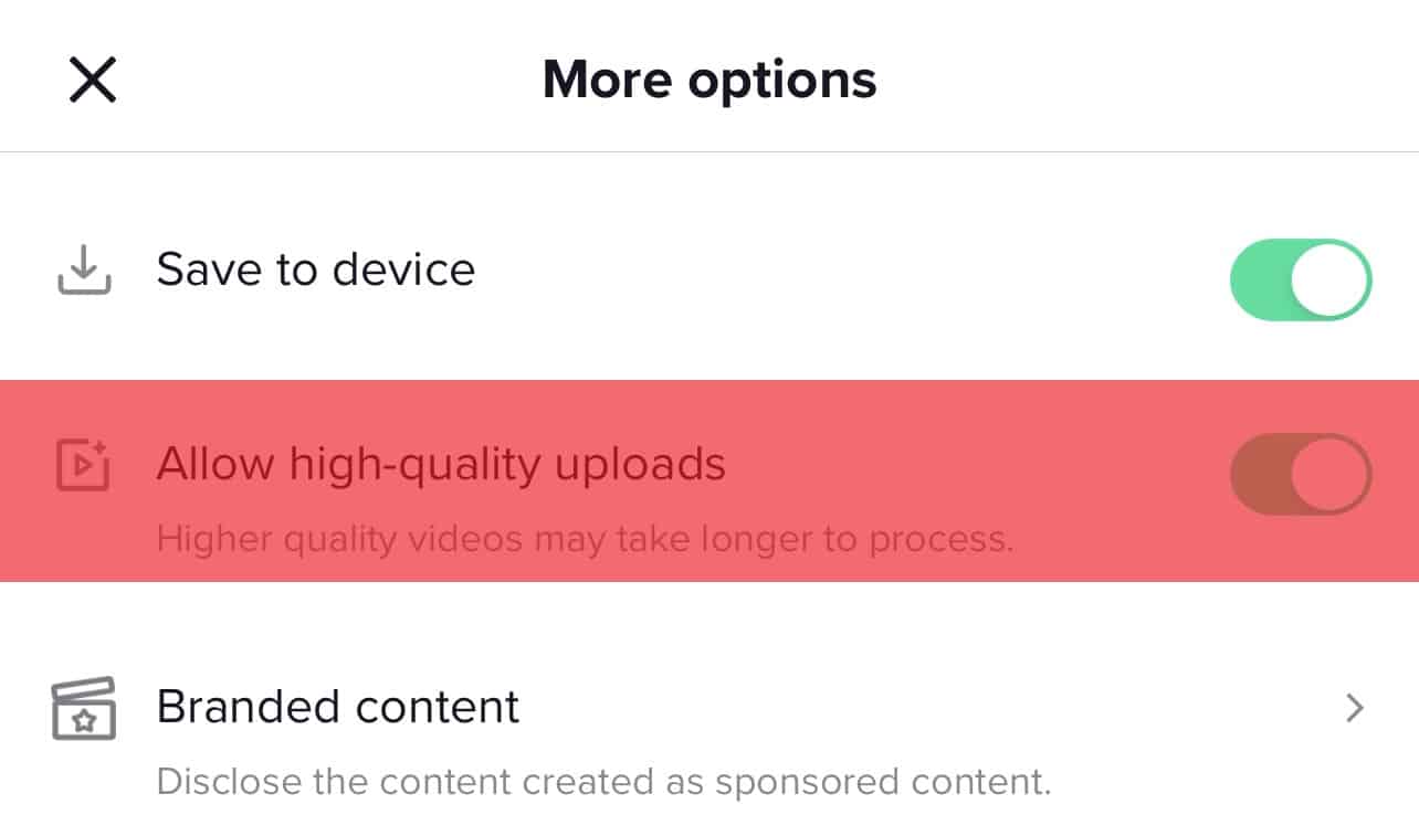 Toggle Allow High-Quality Uploads.