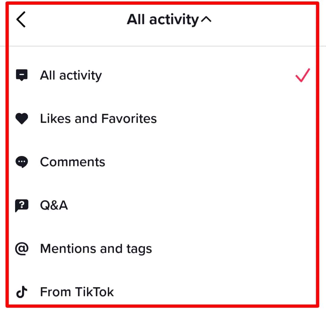 Top Screen You Will Get All Activity Option Tiktok