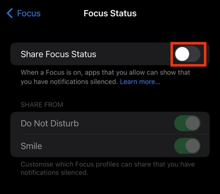 Turn Off The Share Focus Status Button