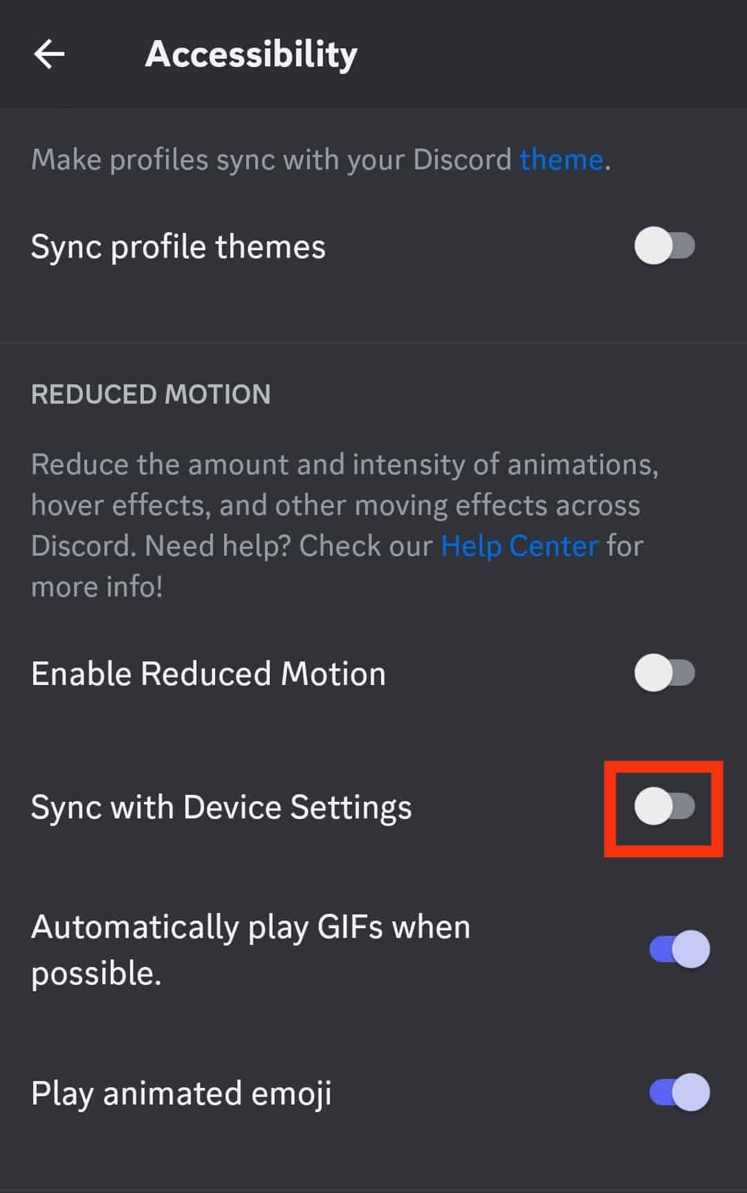 Turn Off The Sync With Device Settings Toggle