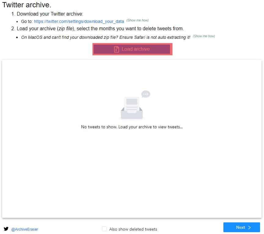 Load Archive On Twitter Archive Eraser