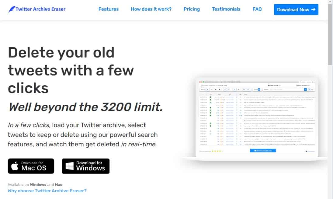 Twitter Arhive Eraser Website