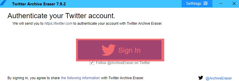 Sign In To Twitter Archive Eraser