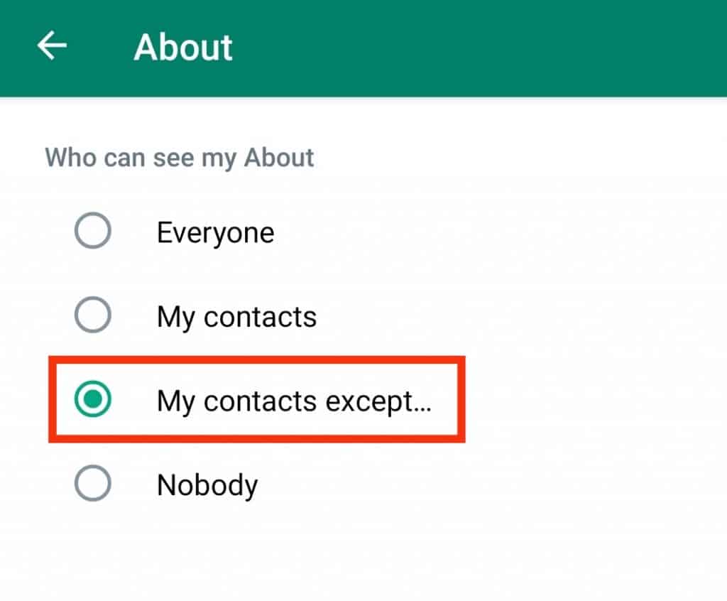 Use The My Contacts Except Option