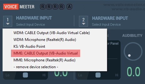 Select Cable Output On Voicemeeter