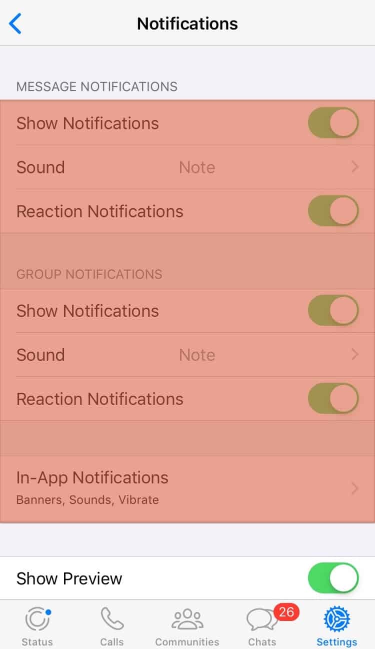 Whatsapp Notifications Options