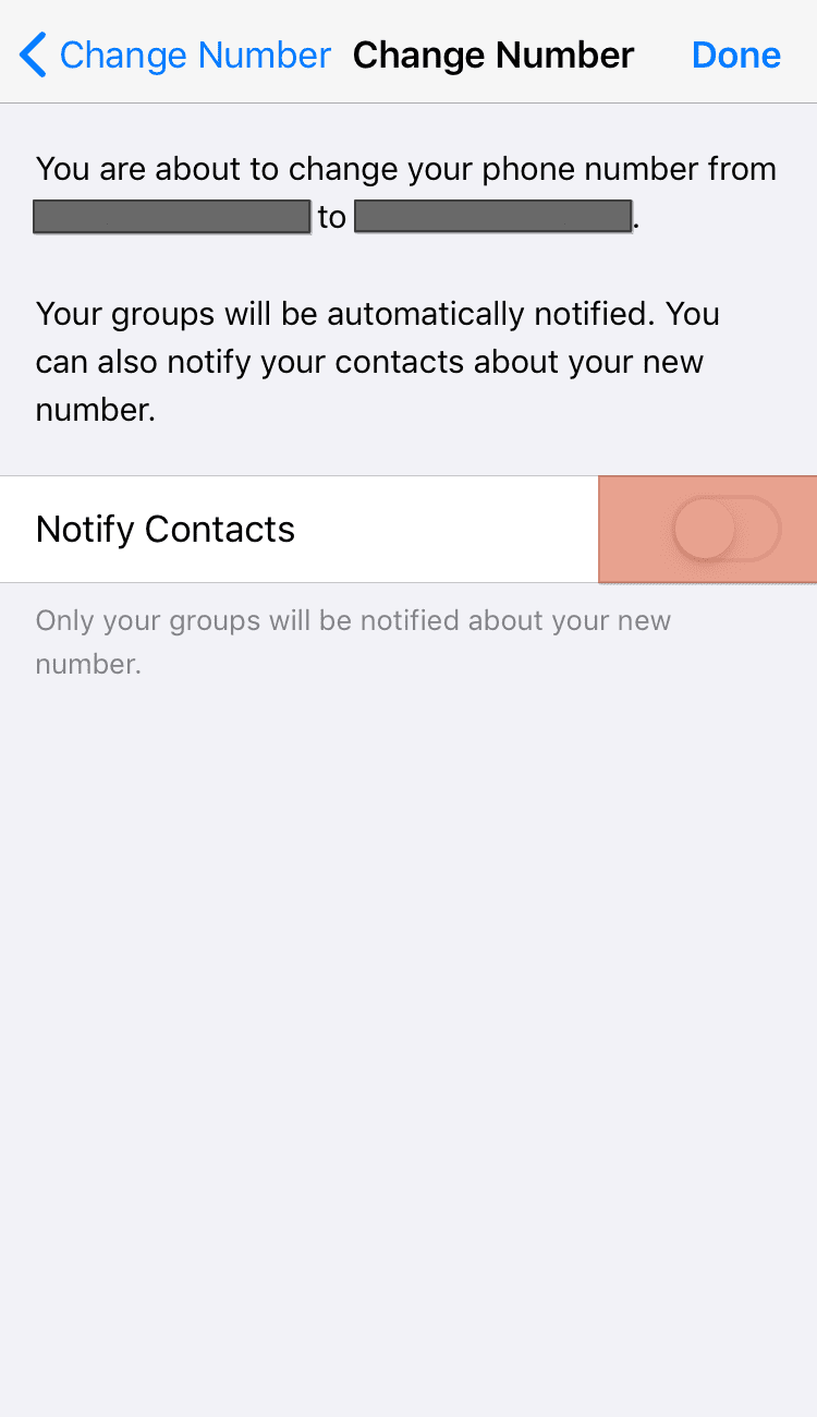 Whatsapp Notify Contacts Toggle Change Number