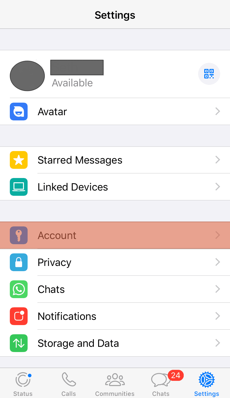 Whatsapp Settings Account