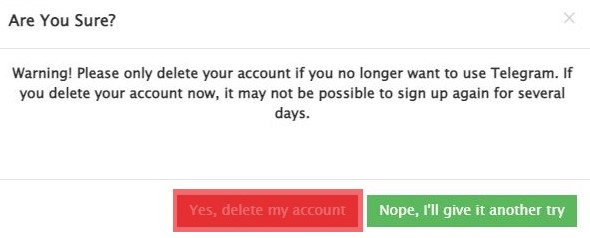 Yes, Delete My Account Button On Telegram Web
